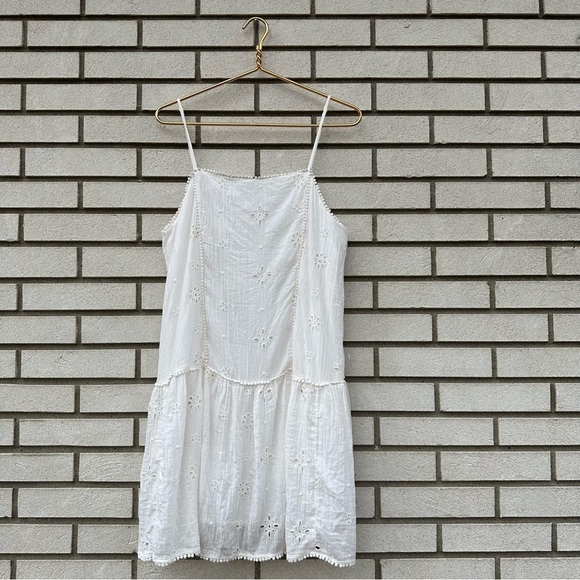 Aerie White Eyelet Cotton Sundress Adjustable Straps Lined Summer Dress Large - Picture 4 of 15
